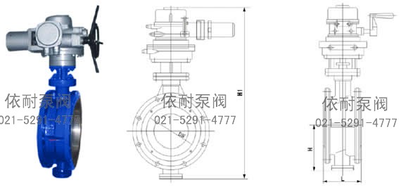 D943H電動(dòng)硬密封法蘭蝶閥 外形尺寸圖