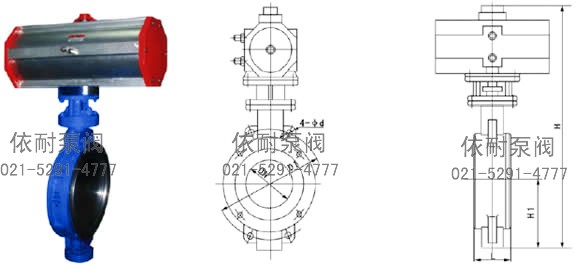 D673H氣動(dòng)對夾硬密封蝶閥 外形尺寸圖