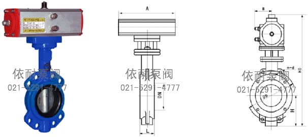 D671X軟密封氣動(dòng)對夾蝶閥 外形尺寸圖